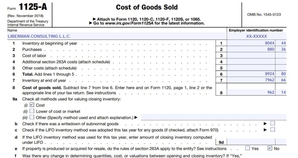 How to fill out form 1125-A for 2023 Cost of Goods Sold