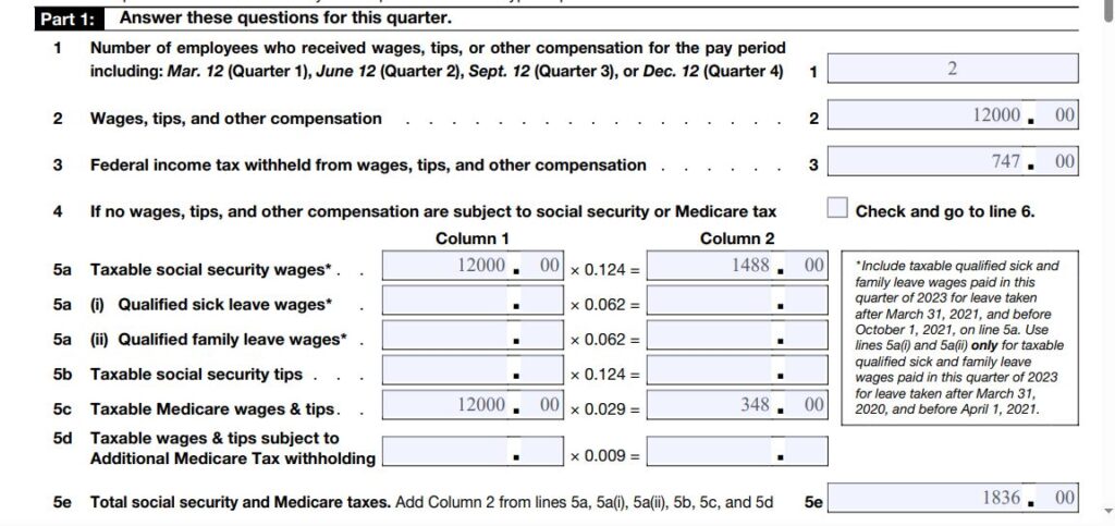 1-How to fill out form 941 for 2023 Q4 Part 1 Line 1 to 5e