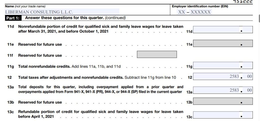 3-How to fill out form 941 for 2023 Q4 Part 1 Line 11 to 13