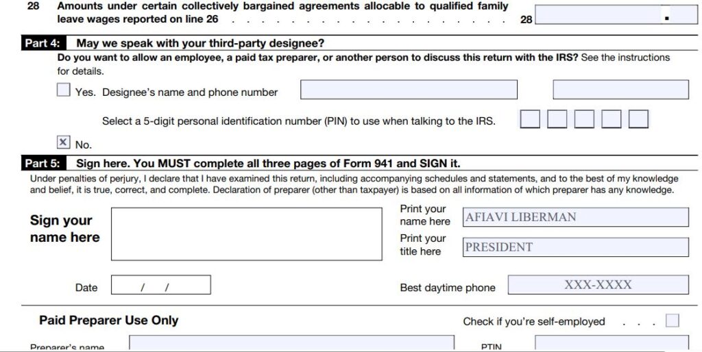 7-How to fill out form 941 for 2023 Q4 Part 4 to 5