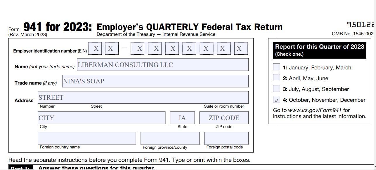 How to file Form 941 with 0 employee for Q4 2023
