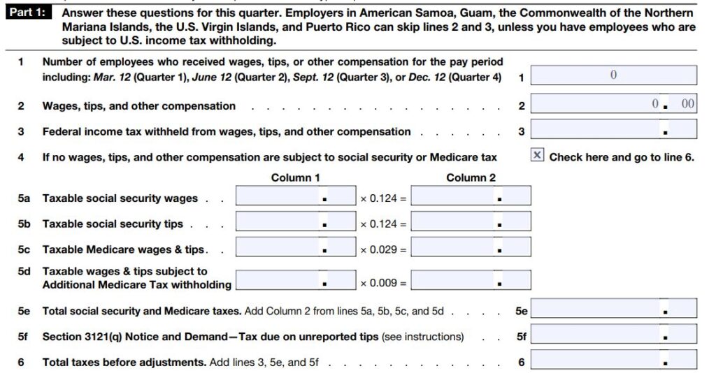 2-How to fill out form 941 if no employees 2024 Q2