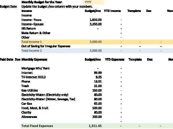 How do I create a simple monthly budget